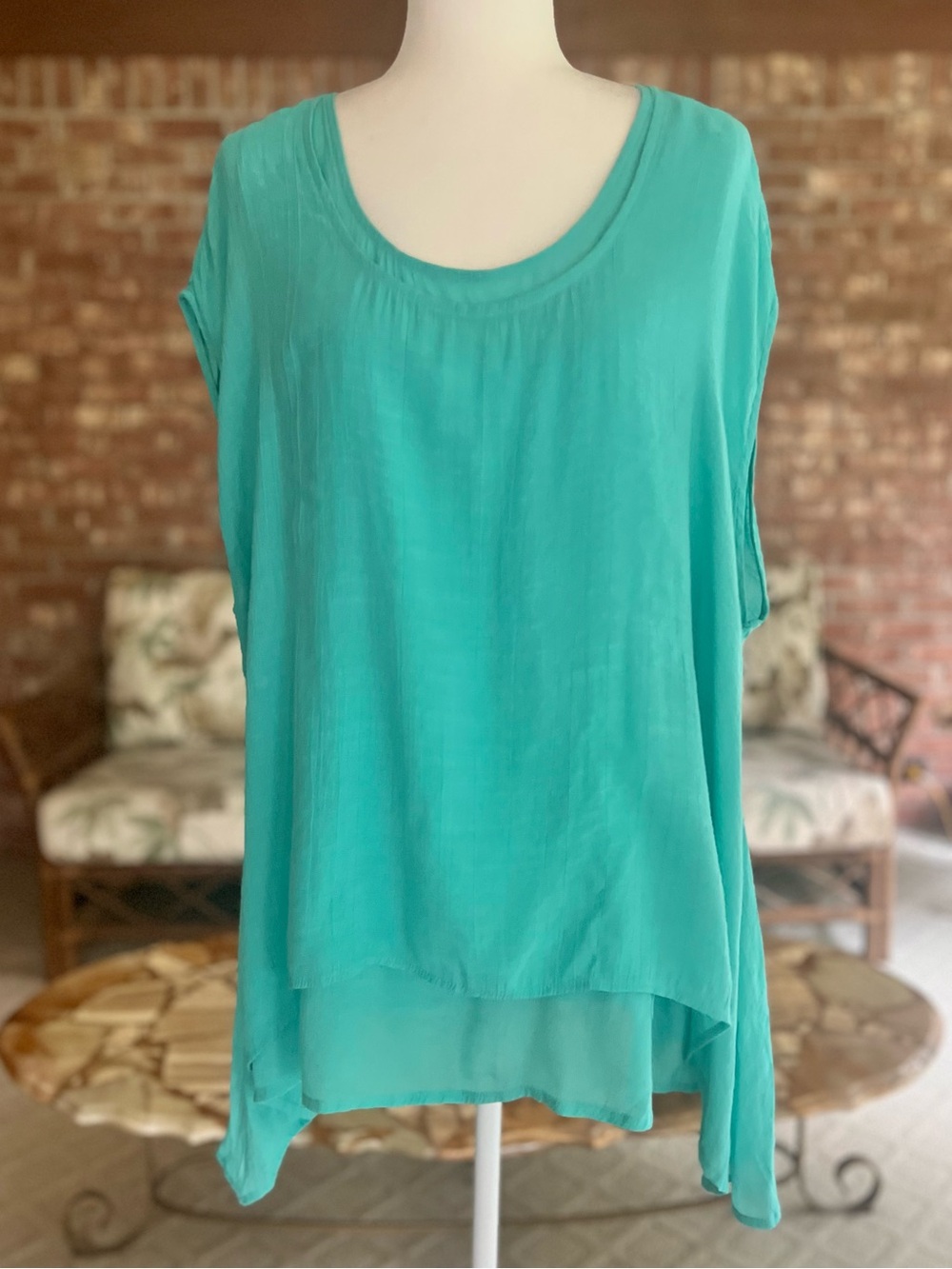 Melissa Paige Turquoise Layered Asymmetrical Hem Tunic Top 1X Quiet Luxury